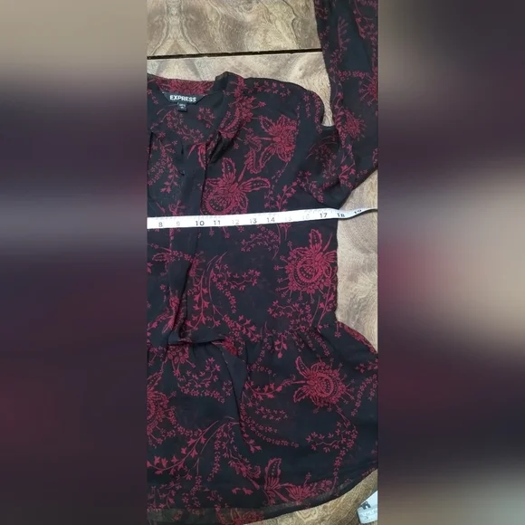 Express Black and Red Long Sleeve Blouse with Mandarin Collar - Picture 4 of 10